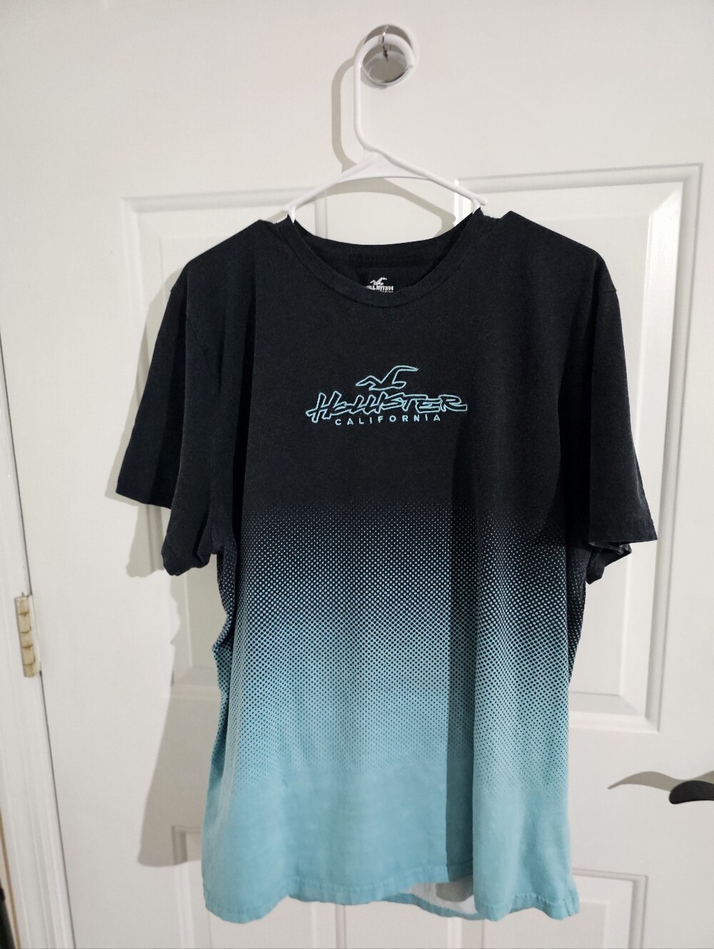 Hollister Ombre Logo Tee — Black to Teal Gradient